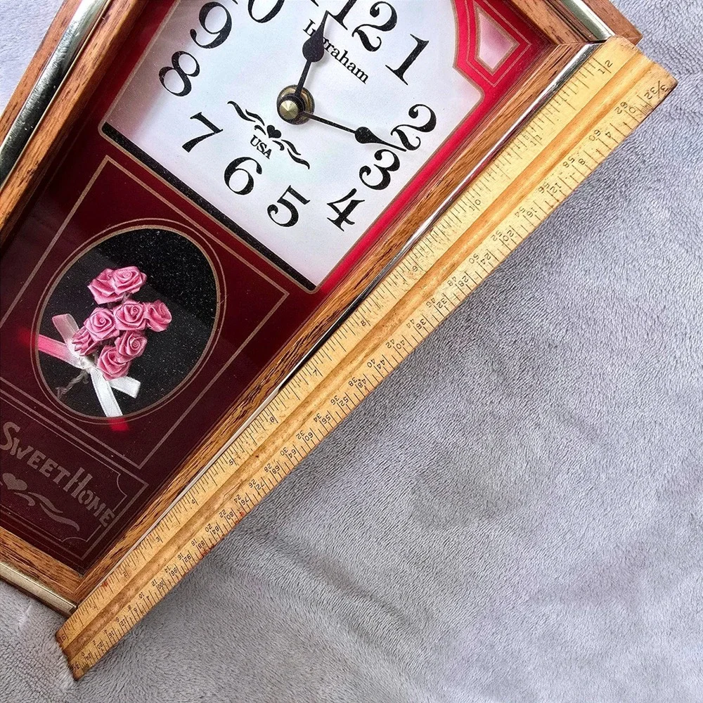Vintage Ingraham Home Sweet Home Floral Wall Clock Wood Frame USA 12 In